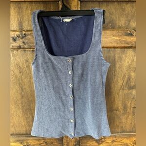 Blue Ribbed Button-Down Tank Top